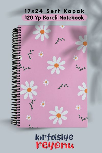 Kids Like 17X24 Hard Cover Daisy Pattern 120 Sheets Checked Notebook