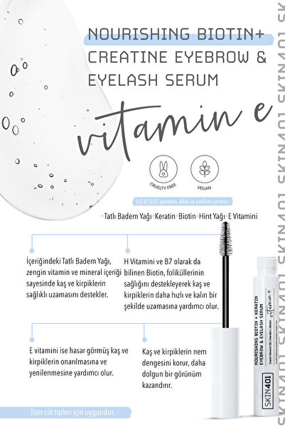 Skin401 Biotin & Keratin Dolgunlaştırıcı Besleyici Uzatıcı Kaş & Kirpik Serumu 6.5ml