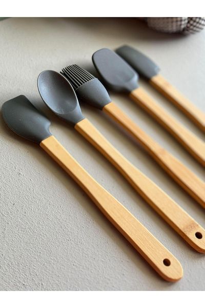 şirin eşyalarım Betty 5 Piece Mini Bamboo Spatula Set - Gray