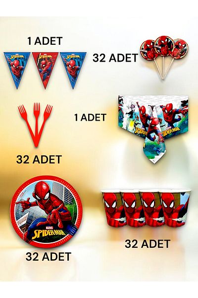 VibeHome Spiderman Themed Premium Set for 32 - Birthday Party and Fun Events