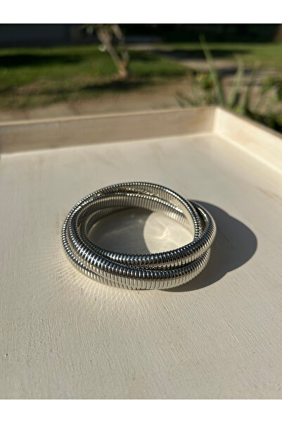 Moonjy سوار من الفولاذ الفضي مكون من 3 أصفاد حلزونية حلزونية