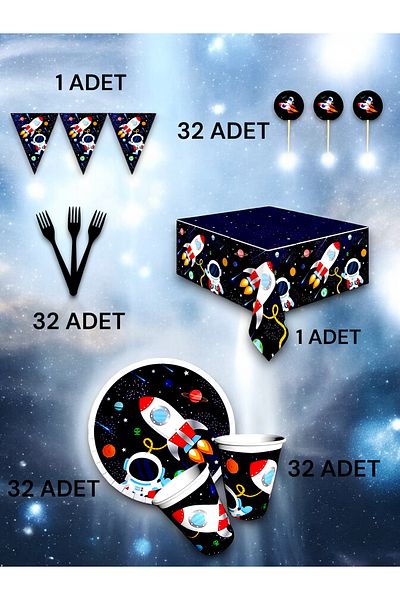 VibeHome Space Themed Premium Set for 32 - Birthday Party and Fun Events