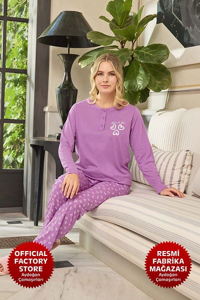 Aydoğan Women's Lilac Pajamas Set - Atlas, Long Sleeve, B8-4 Model - 240613   - Aydogan ®