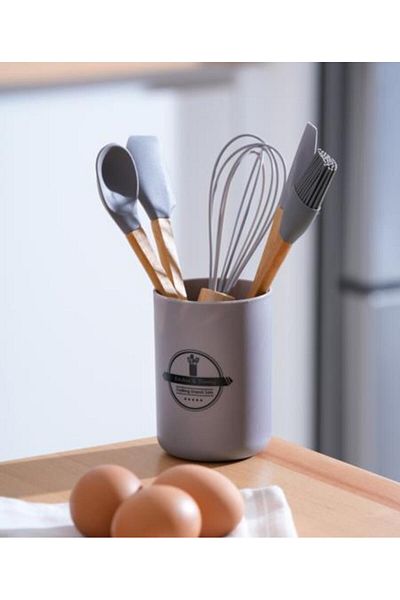 şirin eşyalarım Gray 5 Piece Mini Size Bamboo Spatula Set with Stand
