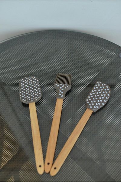 şirin eşyalarım 3-Piece Covered Large Size Bamboo Spatula Set / Brown