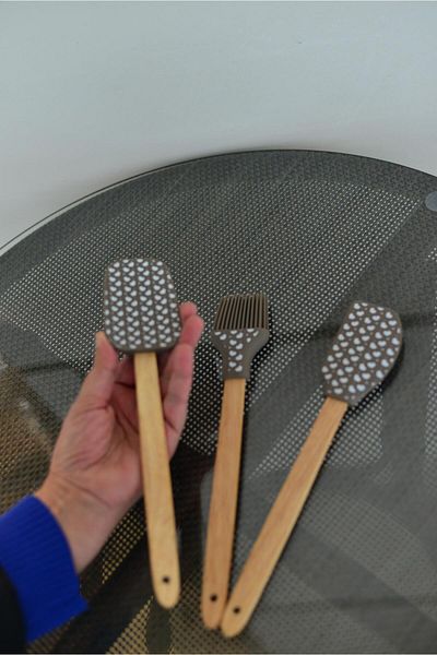 şirin eşyalarım 3-Piece Covered Large Size Bamboo Spatula Set / Brown