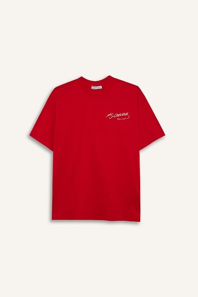 DeFacto Übergroßes, kurzes, rotes T-Shirt mit Atatürk-Signatur und breiter Passform E6113AX24WN
