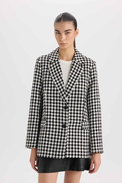 DeFacto Übergroße Jacke mit breiter Passform, Revers, Knopfleiste, Druckknopfmuster, Blazerjacke V2814AZ24AU