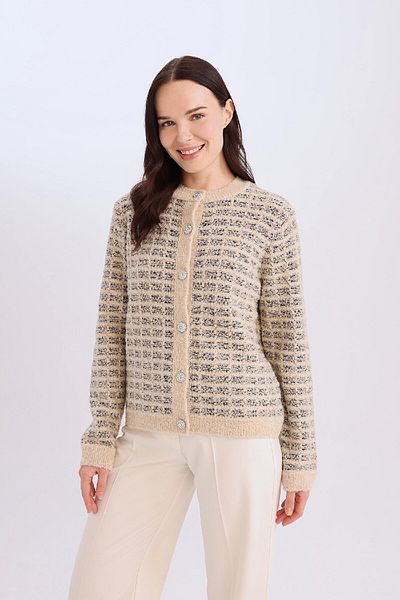 DeFacto Regular Fit Pattern Crew Neck Buttoned Knitwear Cardigan D7671Ax24Wn