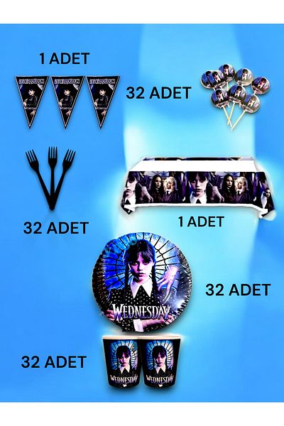 VibeHome Wednesday Themed Premium Set for 32 - Birthday Party and Fun Events