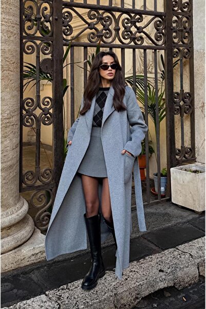 Havoş Gray Belted Wool Coat