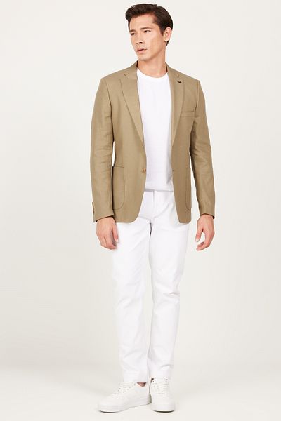ALTINYILDIZ CLASSICS Men's Khaki Slim Fit Narrow Cut Mono Collar Patterned Jacket