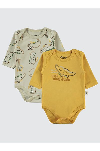 Civil Baby 3-18 Months Mustard Colorful 2-Piece Snap Badi Set for Baby Boy