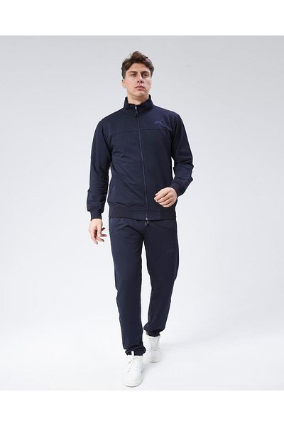 Cramp Spor Σετ ανδρικής φόρμας φόρμας Navy Blue Stand Up γιακά από βαμβακερό ύφασμα Standard Fit