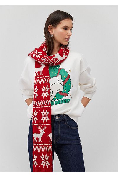 Mavi Roter Schal mit Weihnachtsdruck 1913221 -82054