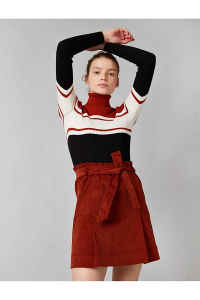 Koton Corduroy Belted Mini Skirt