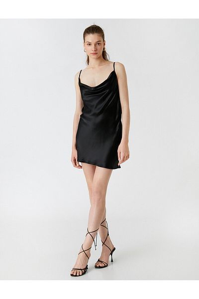 Koton Σατέν φόρεμα με γιακά Degaje Mini Viscose Strap