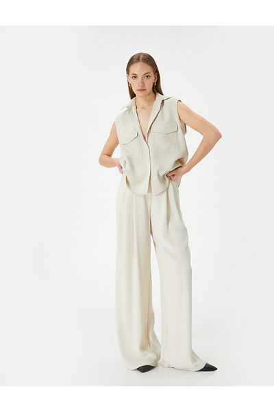 Koton Pocketed Shirt Buttoned Sleeveless Classic Collar
