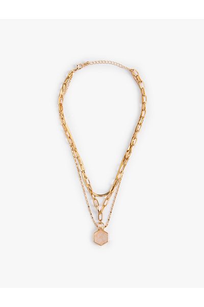 Koton 3 Rows Charm Detailed Steel Mixed Chain Necklace