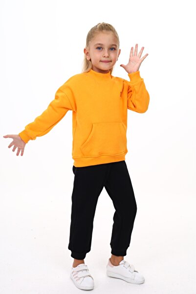 Toontoy Girl's Half Turtleneck Chest Embroidered Tracksuit Set