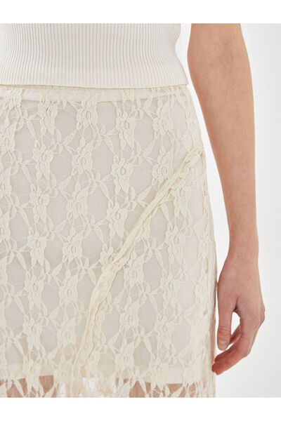 LC Waikiki LCW Vision Ekru Beli Lastikli Desenli Kadın Etek