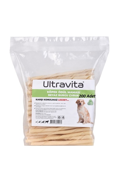 ULTRAVİTA 1.200 Kg 200'lü Beyaz Sütlü Burgu Çubuk Köpek Ödül Maması Ve Kemiği %100 Doğal Lezzet