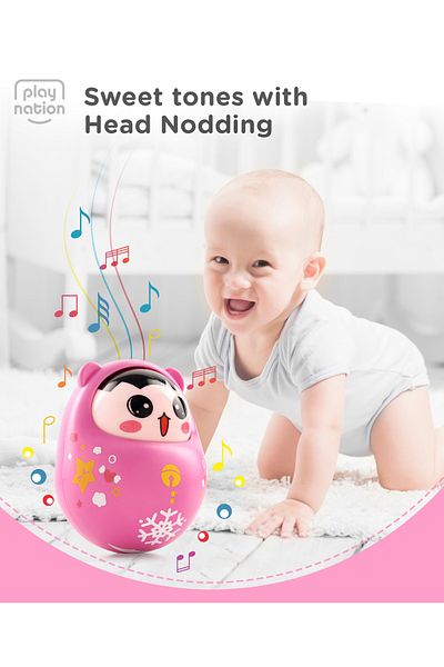 PlayNation Play Nation Head Nodding Roly Poly Toy - Pink, 8M+, Safe Non-Toxic 12cm