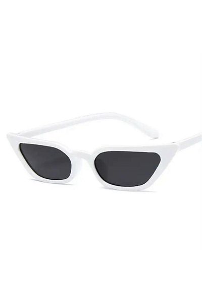 Köstebek Cateye Sunglasses with White Horizontal Frames and Black Lenses
