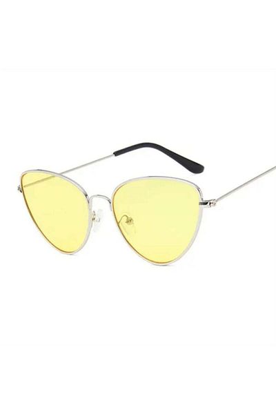 Köstebek New Squared Thin Gray Framed Cateye Sunglasses with Yellow Lens