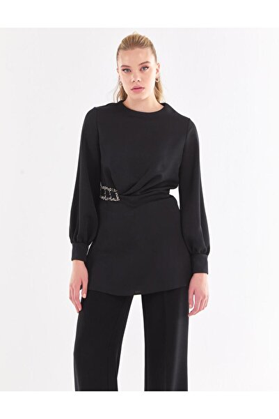 Kayra Tokalı Sıfır Yaka Tunik Siyah