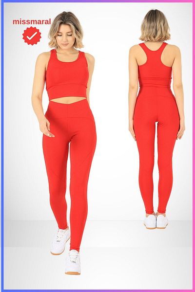 missmaral Red Oslo Slim Fit High Waist Recovery Sports Leggings - Flatlock Stitching Detail 1090