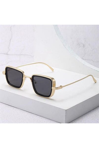 Köstebek Thick Gold Framed Retro Black Glass Sunglasses