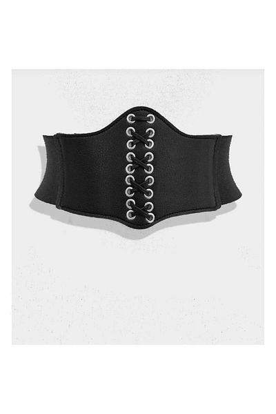 Köstebek Leather Lace Detailed Black Corset Belt