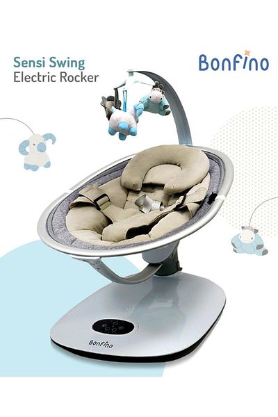 Bonfino Bonfino Sensi Swing Electric Rocker with Linen Fabric, Eggshell-Shaped, Breathable, 0 Months+, Grey