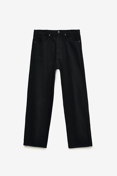 GRIMELANGE Mıkal Men's Baggy Wide Leg Thick Textured 100% Cotton High Quality Anthracite Jeans
