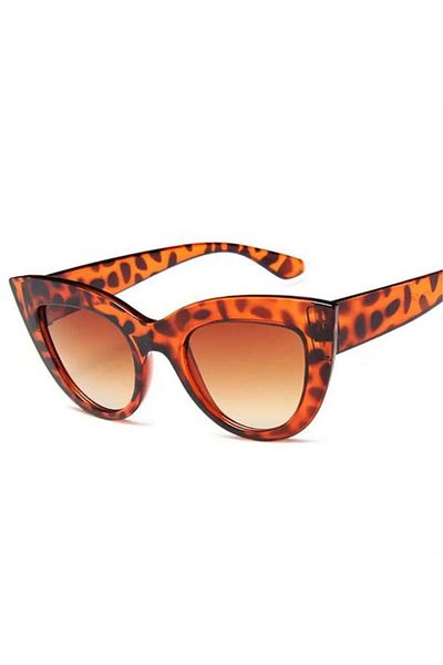 Köstebek Leopard Patterned Transparent Framed Round Bone Cateye Sunglasses