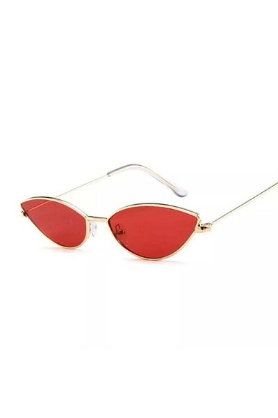 Köstebek Square Thin Gold Framed Cateye Sunglasses with Red Lens