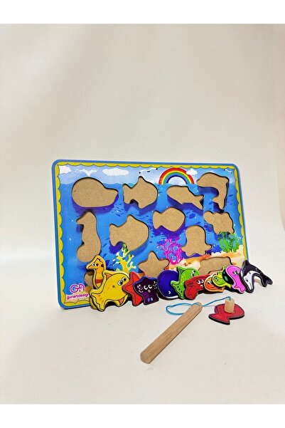 Genel Markalar Ahşap Balık Tutma Oltalı Mıknatıslı Eğitici Zeka Çocuk Oyuncak Aile Oyunu