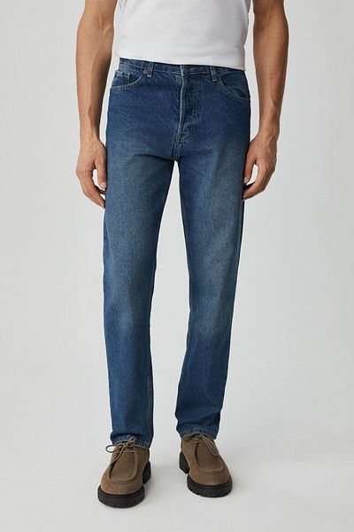 GRIMELANGE Bruno Men's Magic Denim - Relaxed Fit, Thick Texture Medium Blue Jeans