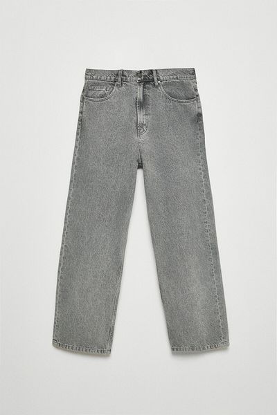 GRIMELANGE Mıkal Men's Baggy Wide Leg Thick Textured 100% Cotton High Quality Gray Jeans