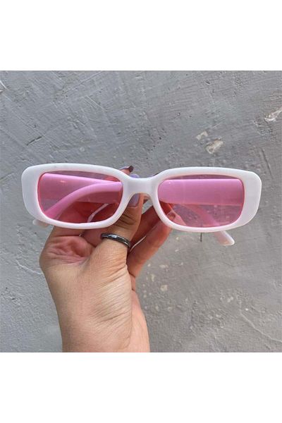 Köstebek Retro White Framed and Pink Glass Sunglasses