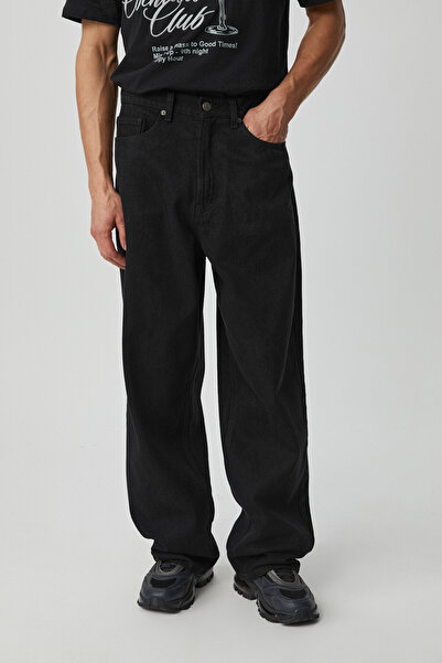 GRIMELANGE Mıkal Men's Baggy Wide Leg Thick Textured 100% Cotton High Quality Anthracite Jeans