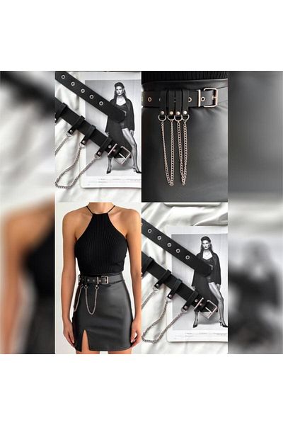 Köstebek Black Faux Leather Belt - Double Chain