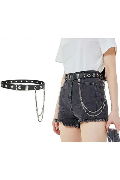 Köstebek Bird Eye Square Buckle Chain Leather Belt
