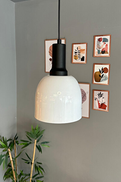 Bamyum Deep Beyaz Fener Siyah Başlık Tekli Avize Sarkıt Salon Mutfak Butik Lamba Aydınlatma Avizeler