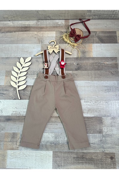 Feriatolye New Year's Concept Baby Boy Santa Claus and Deer Figured Salopet