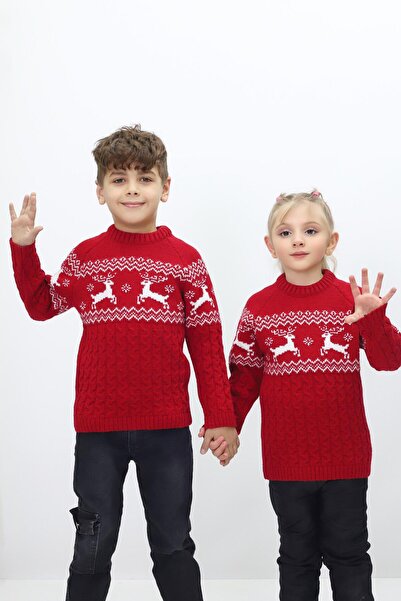 KURGAN TEKSTİL Girl-Boy Child Sister Combination Christmas Themed Crew Neck K...