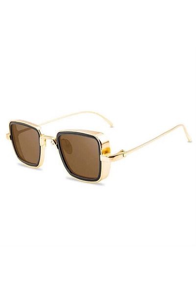 Köstebek Thick Gold Framed Retro Brown Glass Sunglasses