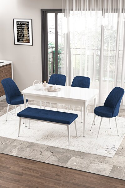 Canisa Concept Zen Serisi 80x132 Mdf Açılabilir Beyaz Masa Takımı 4 Lacivert ...