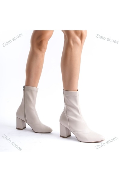 Zlato Жіночі бежеві еластичні черевики на середньому каблуці, стильні та зручні